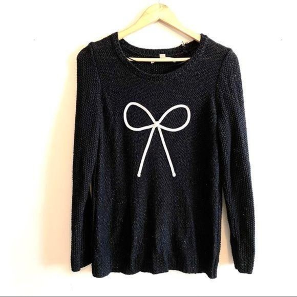 Lauren Conrad Black Sparkle Bow Crew Sweater M - Picture 2 of 13